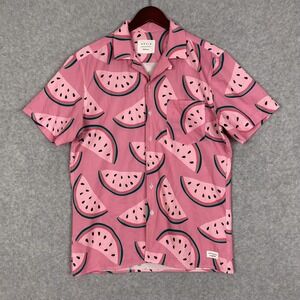 Duvin Shirt Mens M Pink Short Sleeve Button Up Camp Watermelon All Over Print